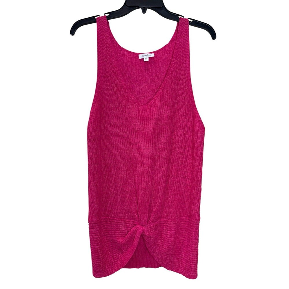 Women’s Mittoshop Hot Pink Sleeveless V Neck Knit Tunic Blouse Front Knot Size M